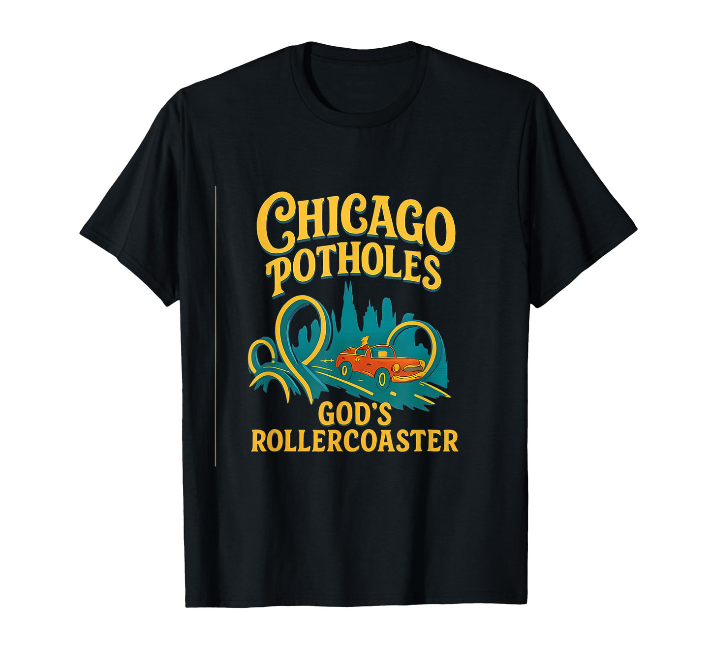 Chicago Potholes Gods Rollercoaster 80s Retro Design T-Shirt