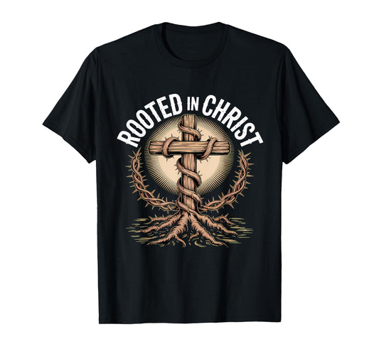 Rooted in Christ Jesus Christian Faith Cross T-Shirt