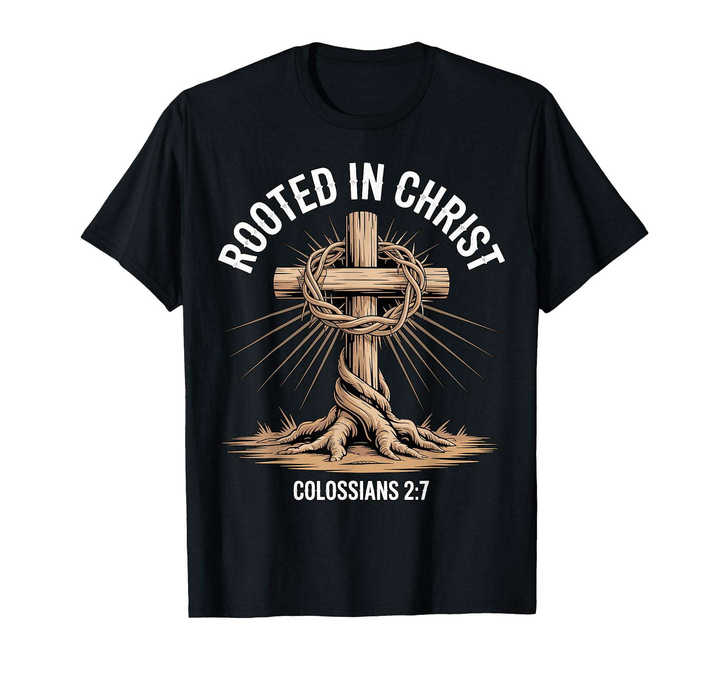 Rooted in Christ Cross Colossians 2-7 T-Shirt