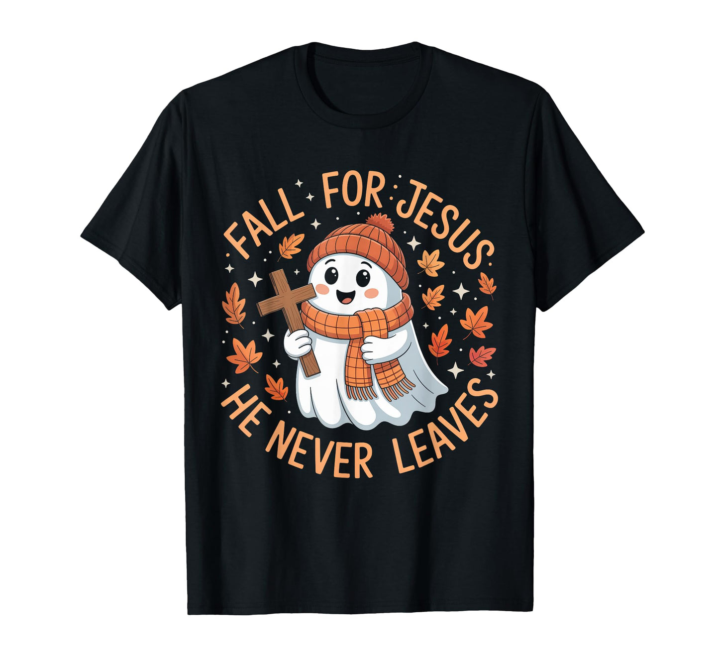 Fall for Jesus He Never Leave Cute Ghost Retro Halloween T-Shirt