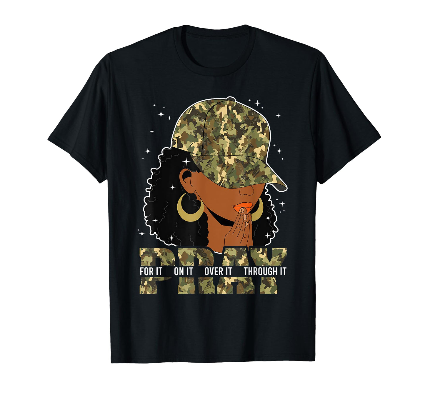 Pray On It Pray Over It Black Woman Afro Christian Sayings T-Shirt