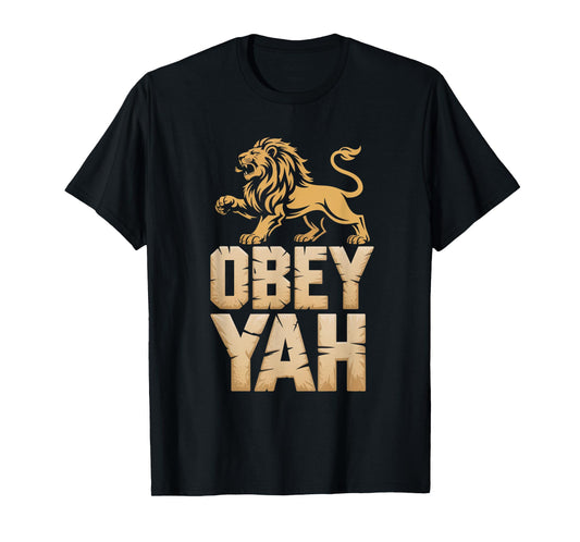 Obey YAH Bold Hebrew Lion Statement T-Shirt