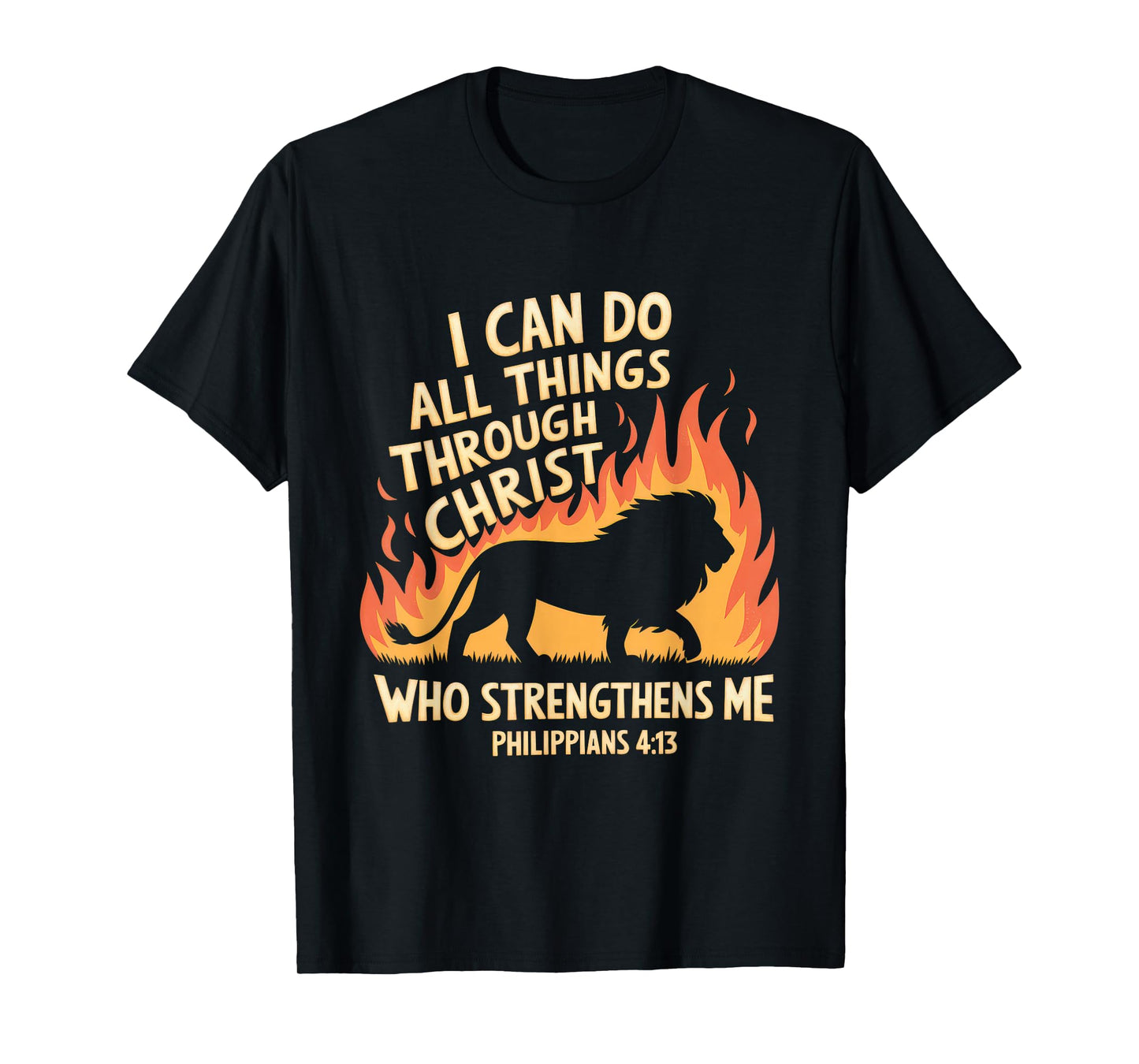Christian Tshirt Philippians 4:13 Religious Lion Strengthens T-Shirt