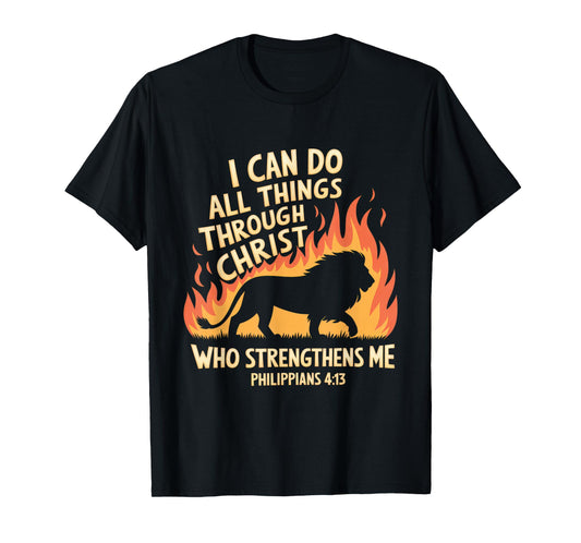 Christian Tshirt Philippians 4:13 Religious Lion Strengthens T-Shirt