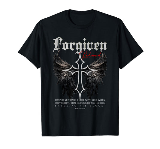 Forgiven Cross Gothic Streetwear Nu Goth Faith Bible Verse T-Shirt