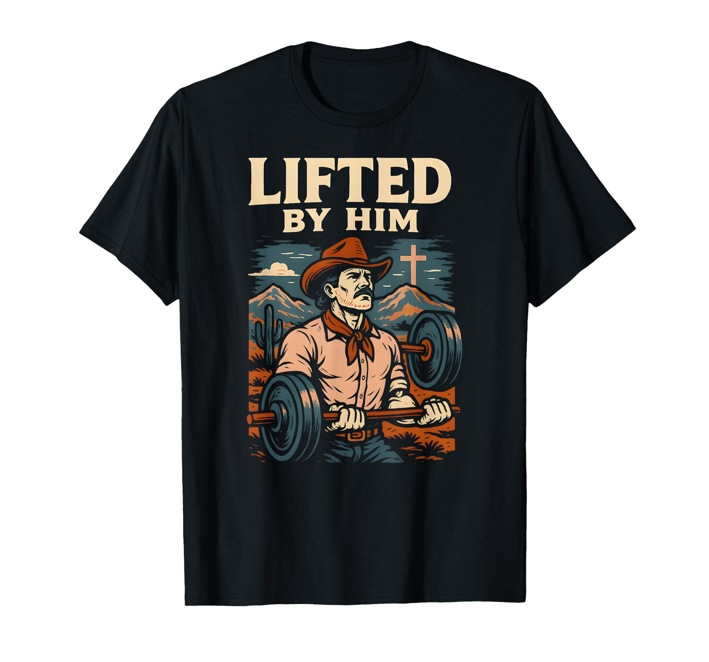 Fitness Lifted by Him Cool Mens Christian Faith T-Shirt