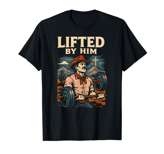 Fitness Lifted by Him Cool Mens Christian Faith T-Shirt