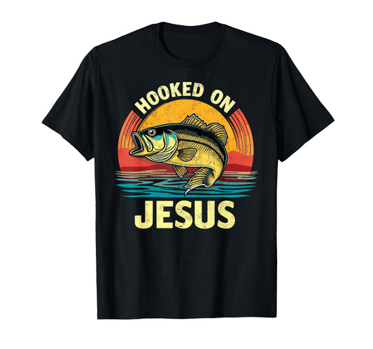 Hooked on Jesus Bible Verse Christian Fisherman Bass Fishing T-Shirt