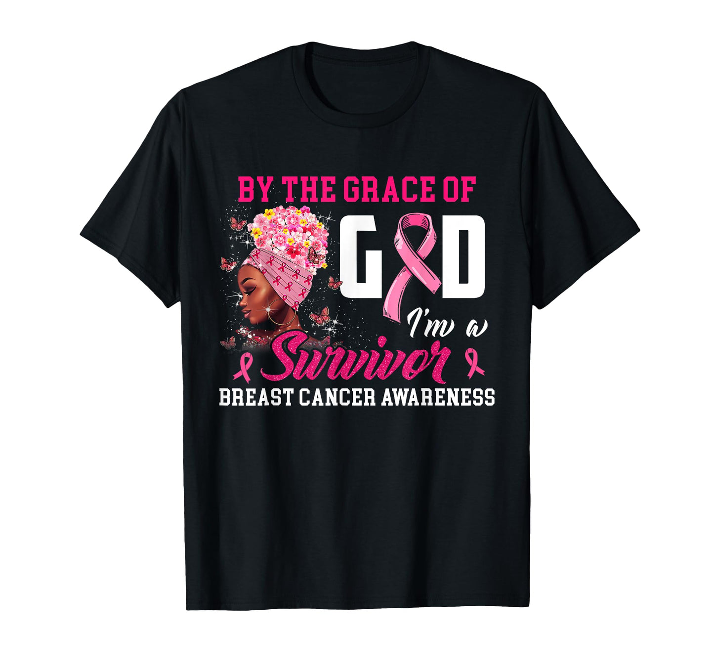 by The Grace of God I'm A Survivor Breast Cancer Awareness T-Shirt