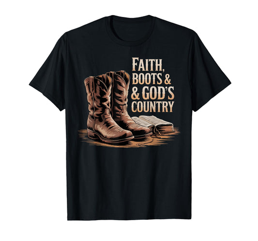 Faith Boots God's Good Country Western Design T-Shirt