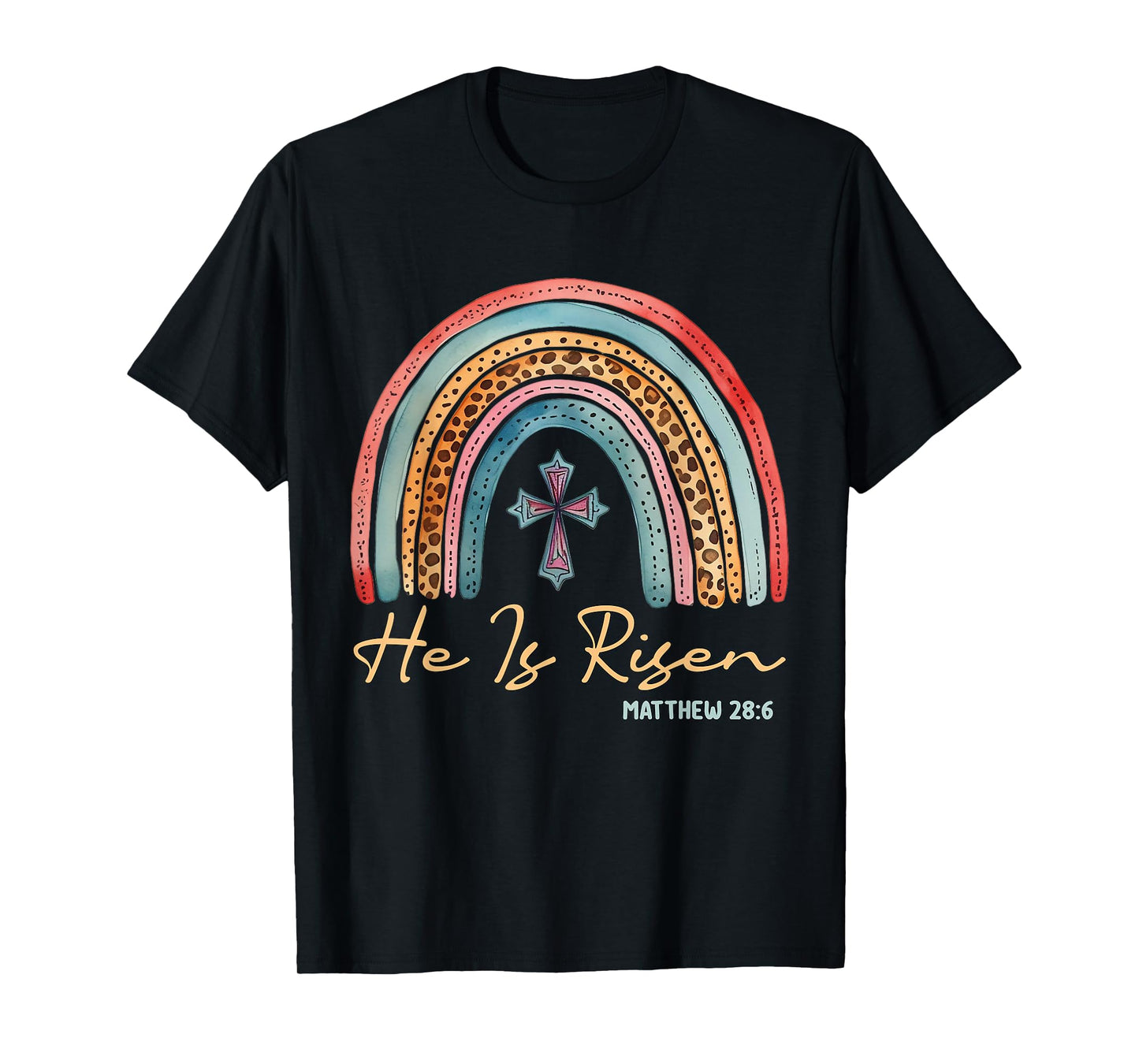He Is Risen Easter Jesus Christian Cross Rainbow Teens Kids T-Shirt
