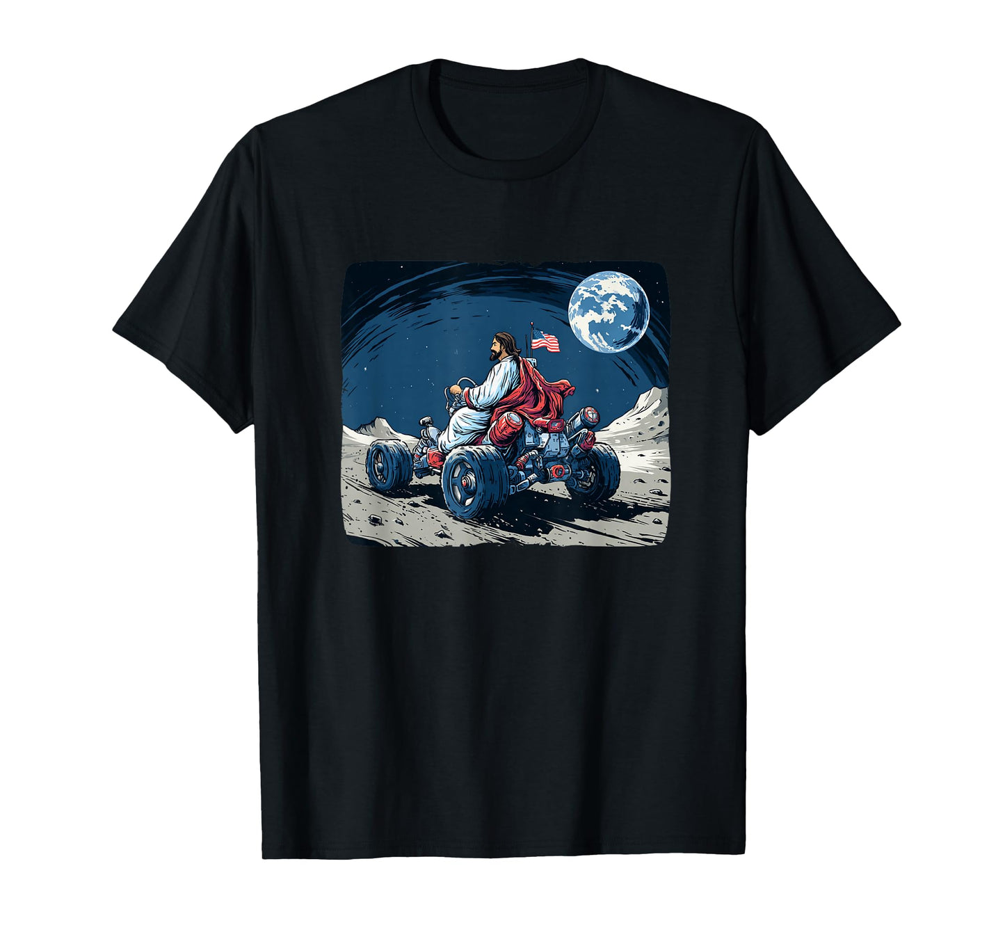 Pretty Christ on Moon with Vehicle for Jesus and Space Fans T-Shirt