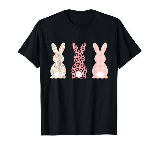 Cute pink leopard plaid easter bunny rabbit T-Shirt