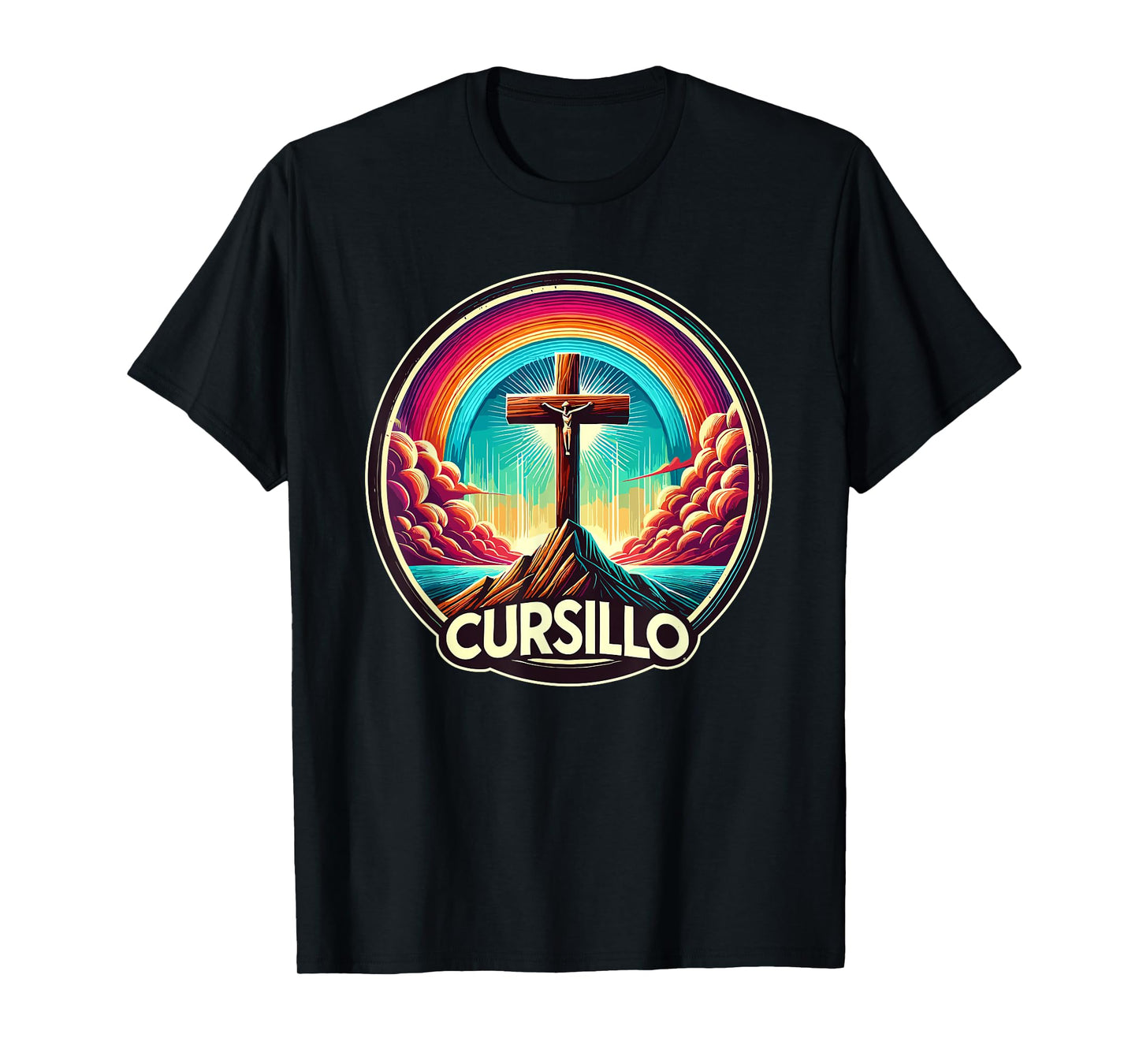 Cursillo Faith Cross With Rainbow and Clouds T-Shirt