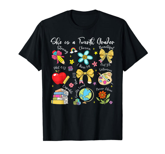 She Is A Fourth Grader Bible Verses Back To School Floral T-Shirt