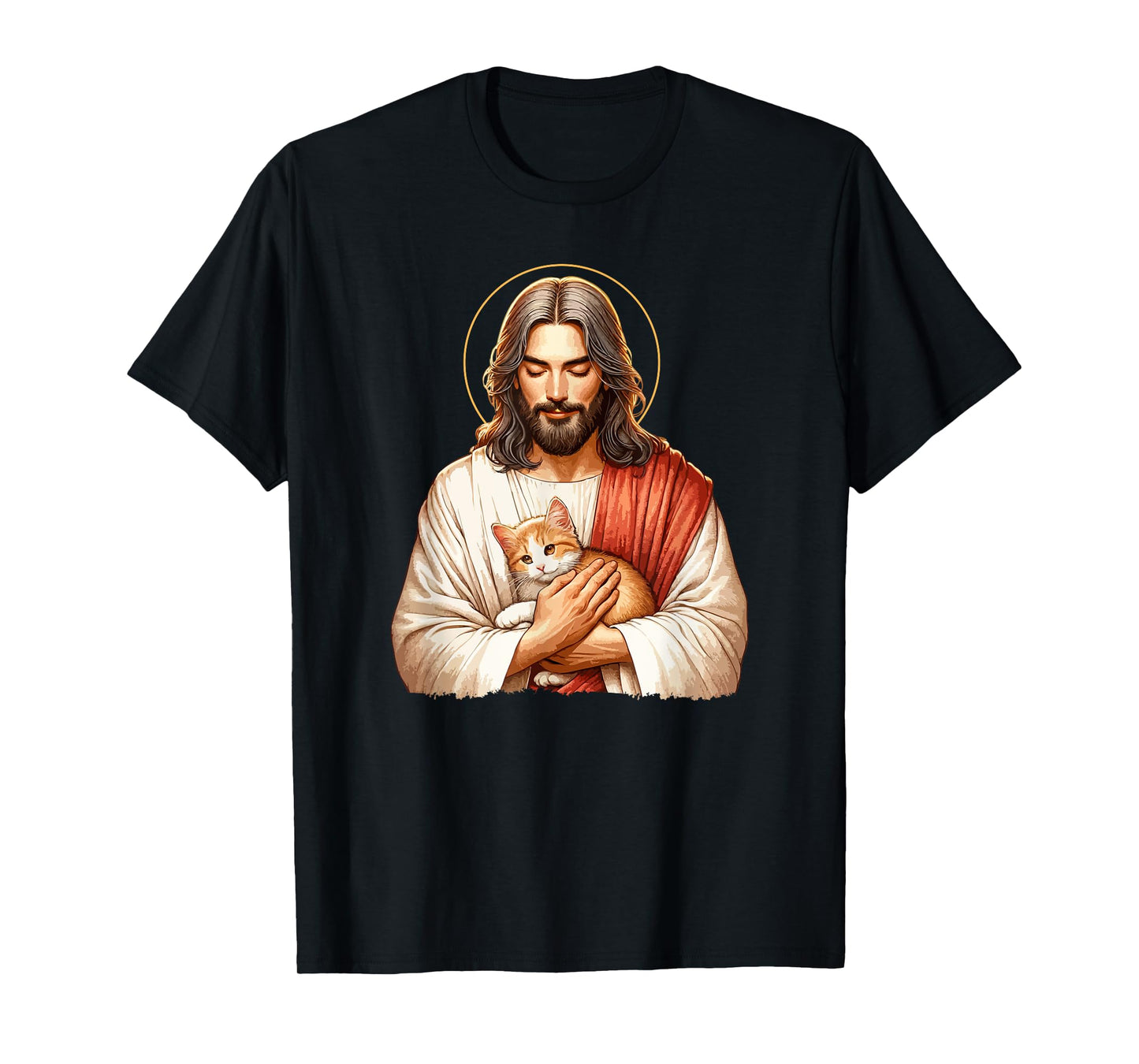 Cat Lover, Jesus Holding A Cat, Funny Christian Art T-Shirt for Men Women Girls Kids