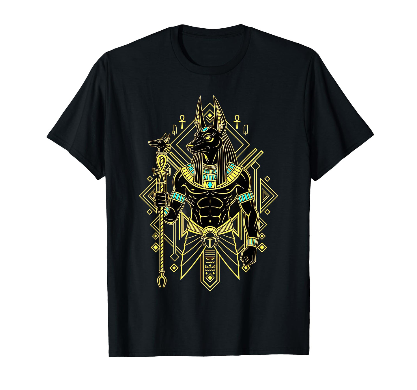 Anubis Pharaoh God King of Egypt Geometric Pattern Graphic T-Shirt