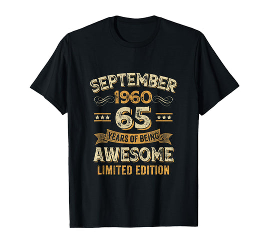 65 Years Awesome Vintage September 1960 65Th Birthday T-Shirt