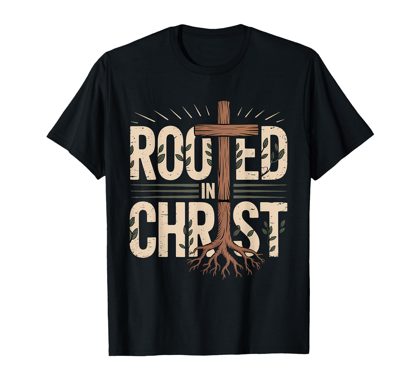 Rooted in Christ Jesus Cross Christian Faith T-Shirt