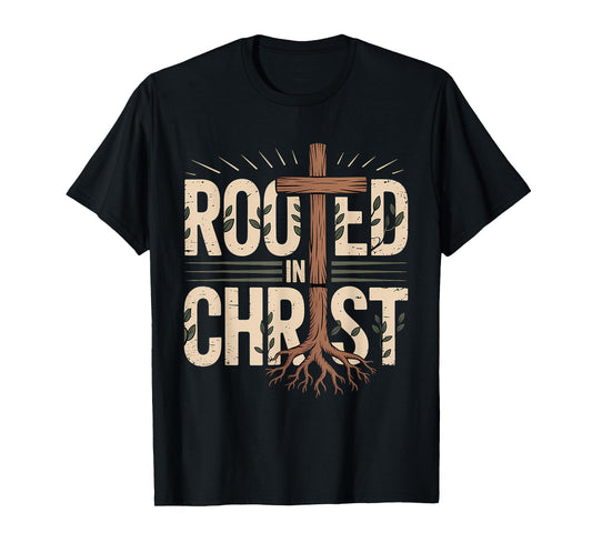 Rooted in Christ Jesus Cross Christian Faith T-Shirt