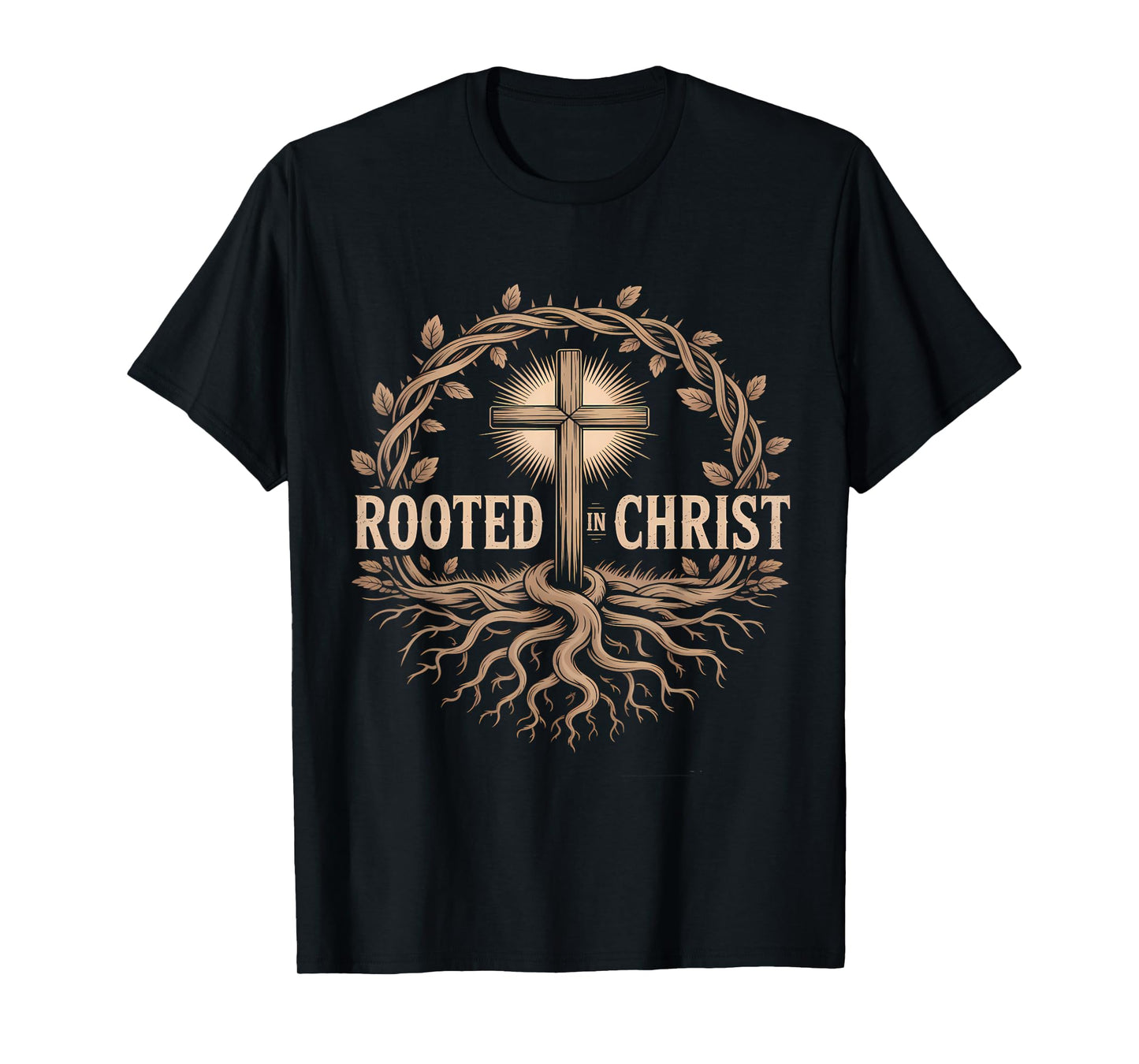 Rooted in Christ Jesus Cross Christian Faith T-Shirt