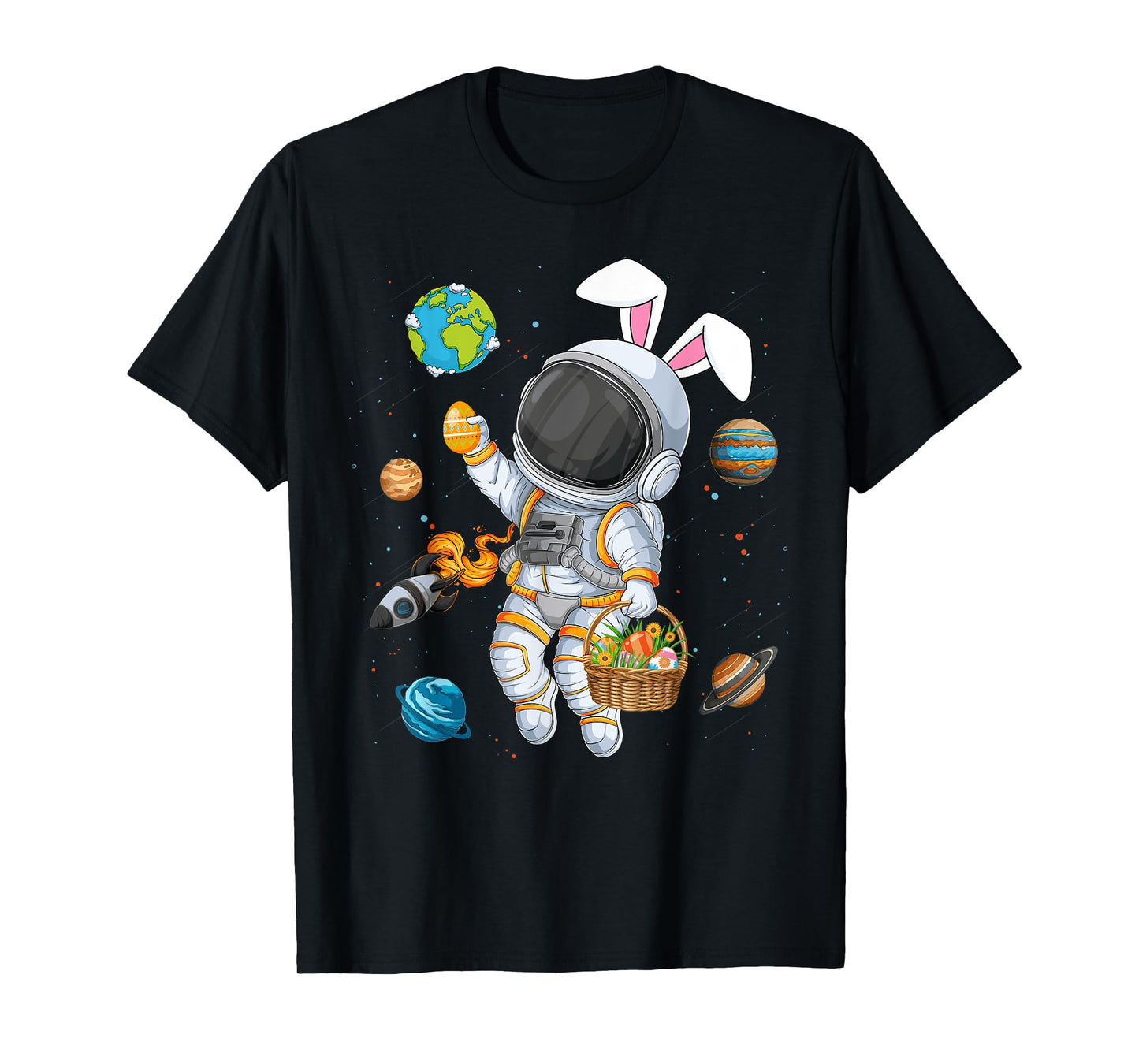 Funny Astronaut Bunny Ears Easter Eggs Easter Day Boys Kids T-Shirt