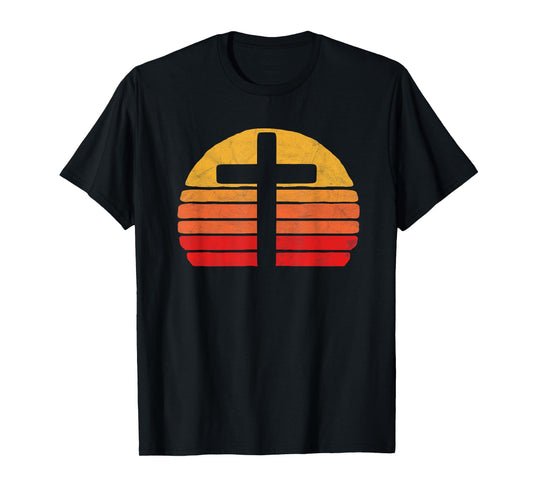 Vintage Christian Cross Retro 80's Style Sun Minimalist T-Shirt