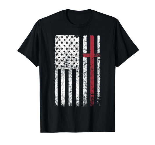 Christian US - USA Flag American Christ - Cross T-Shirt