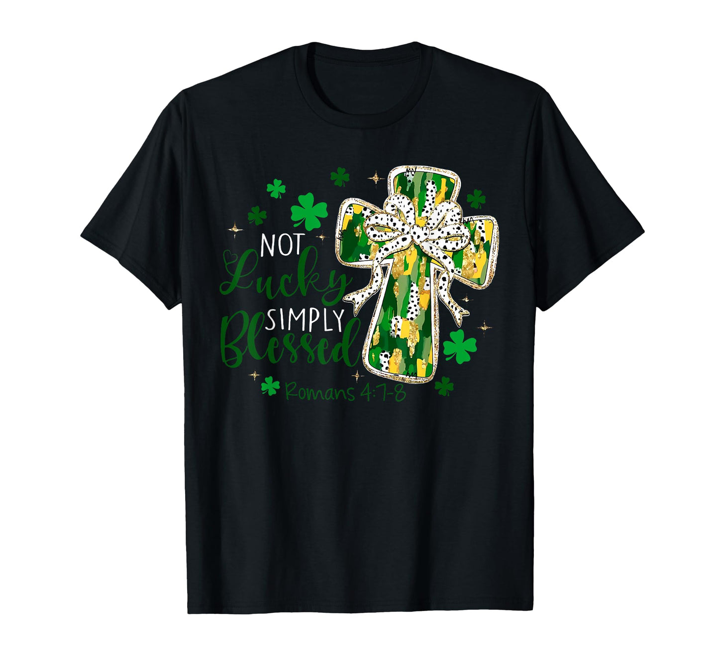 Not Lucky Simply Blessed Coquette Bow Cross St Patrick's Day T-Shirt