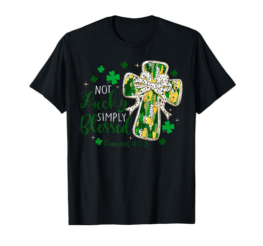 Not Lucky Simply Blessed Coquette Bow Cross St Patrick's Day T-Shirt