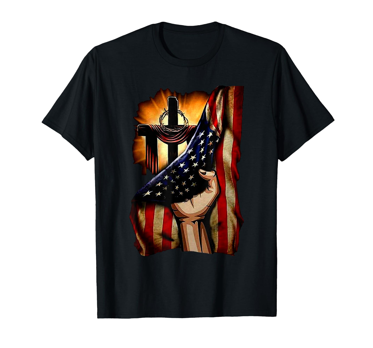 Cross Christ American Flag Pride Hand Christian Lover Gift T-Shirt for Women Men
