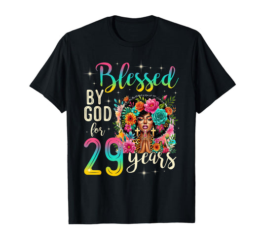 Black Girl Blessed by God for 29 Years Christian Birthday T-Shirt