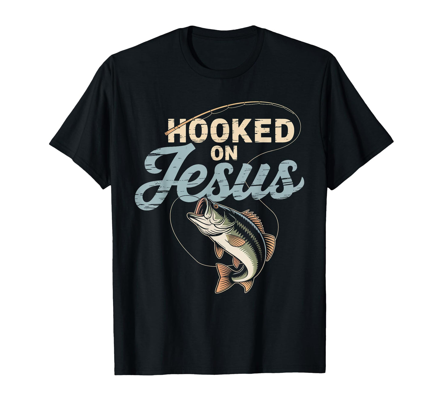 Hook On Jesus Bass Fishing Christian Religious God Men Boy T-Shirt