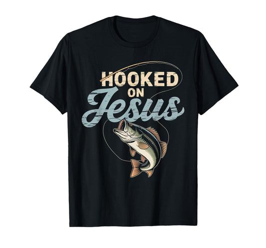 Hook On Jesus Bass Fishing Christian Religious God Men Boy T-Shirt