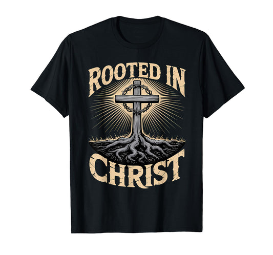 Rooted in Christ Jesus Christian Faith Cross T-Shirt