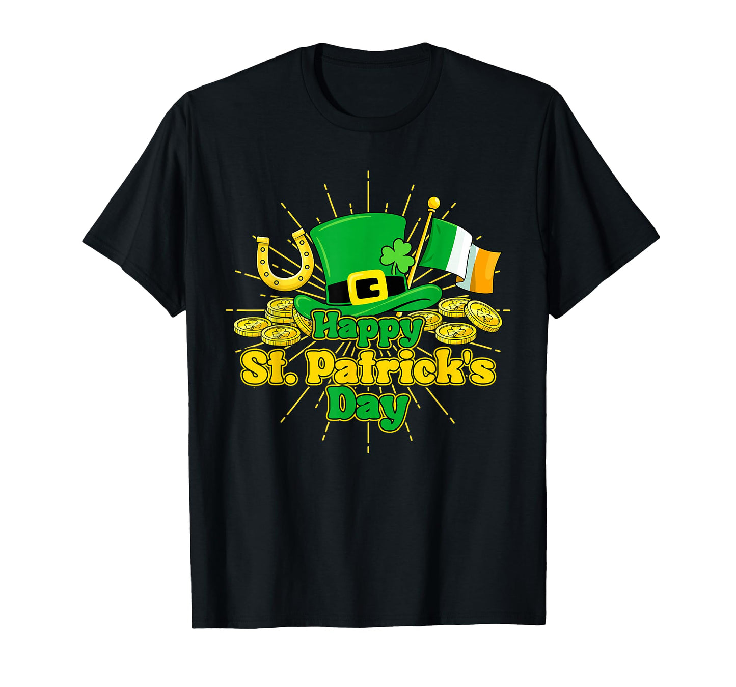 Happy St Patricks Day Green Irish Shamrock Men Women Kids T-Shirt - T-Shirt | Black