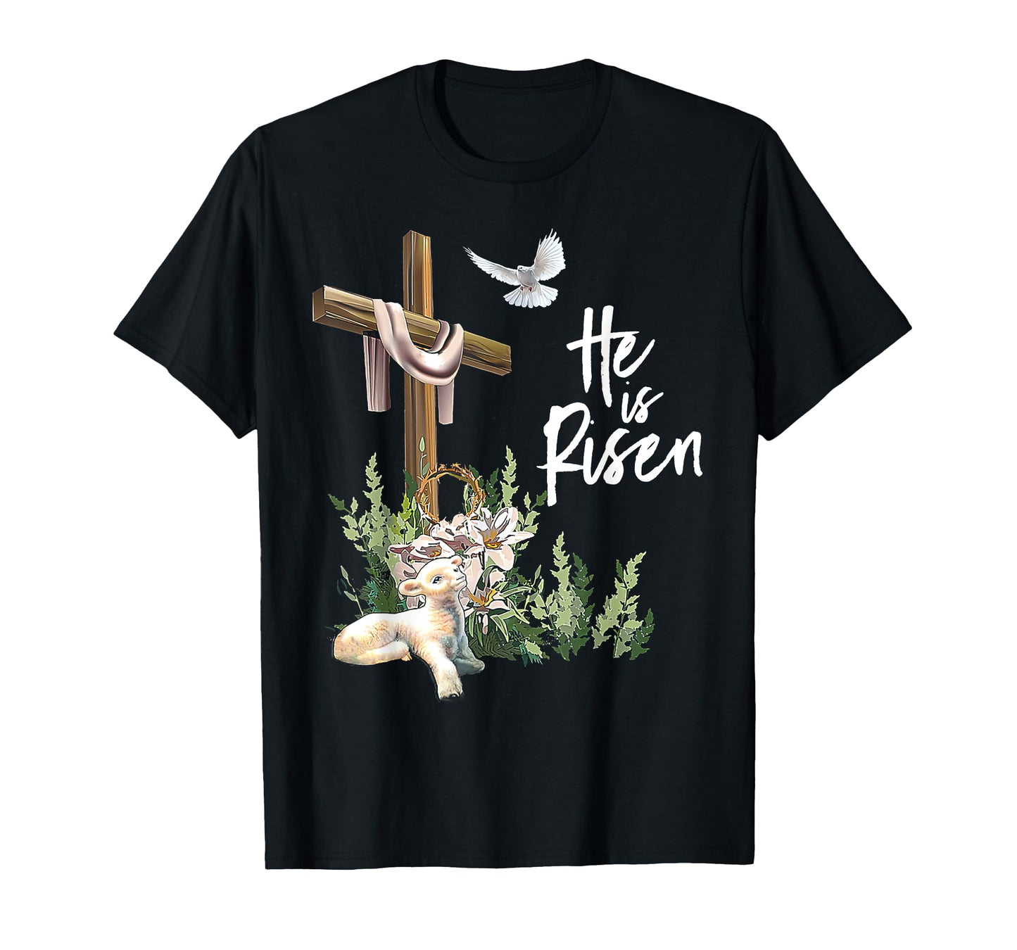 He Is Risen Cross Dove Sheep T-Shirt