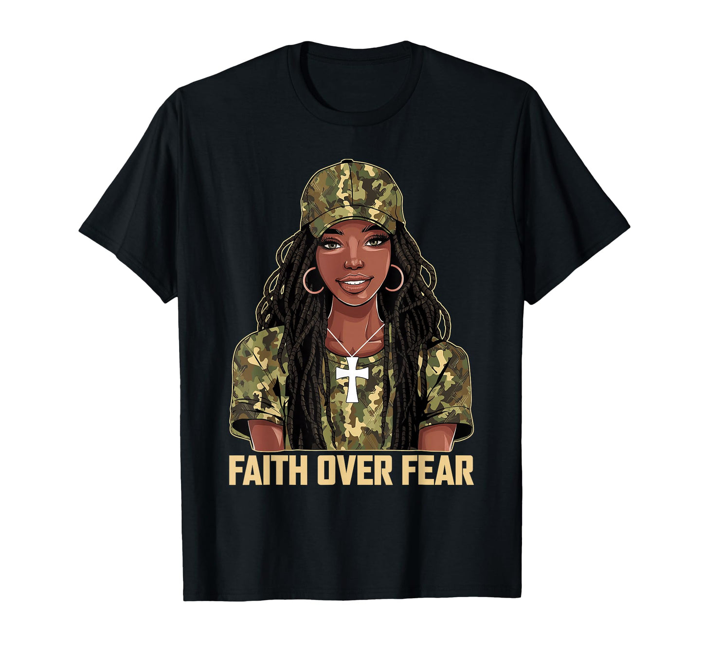 Faith Over Fear Christian Camo African American Afro Women T-Shirt