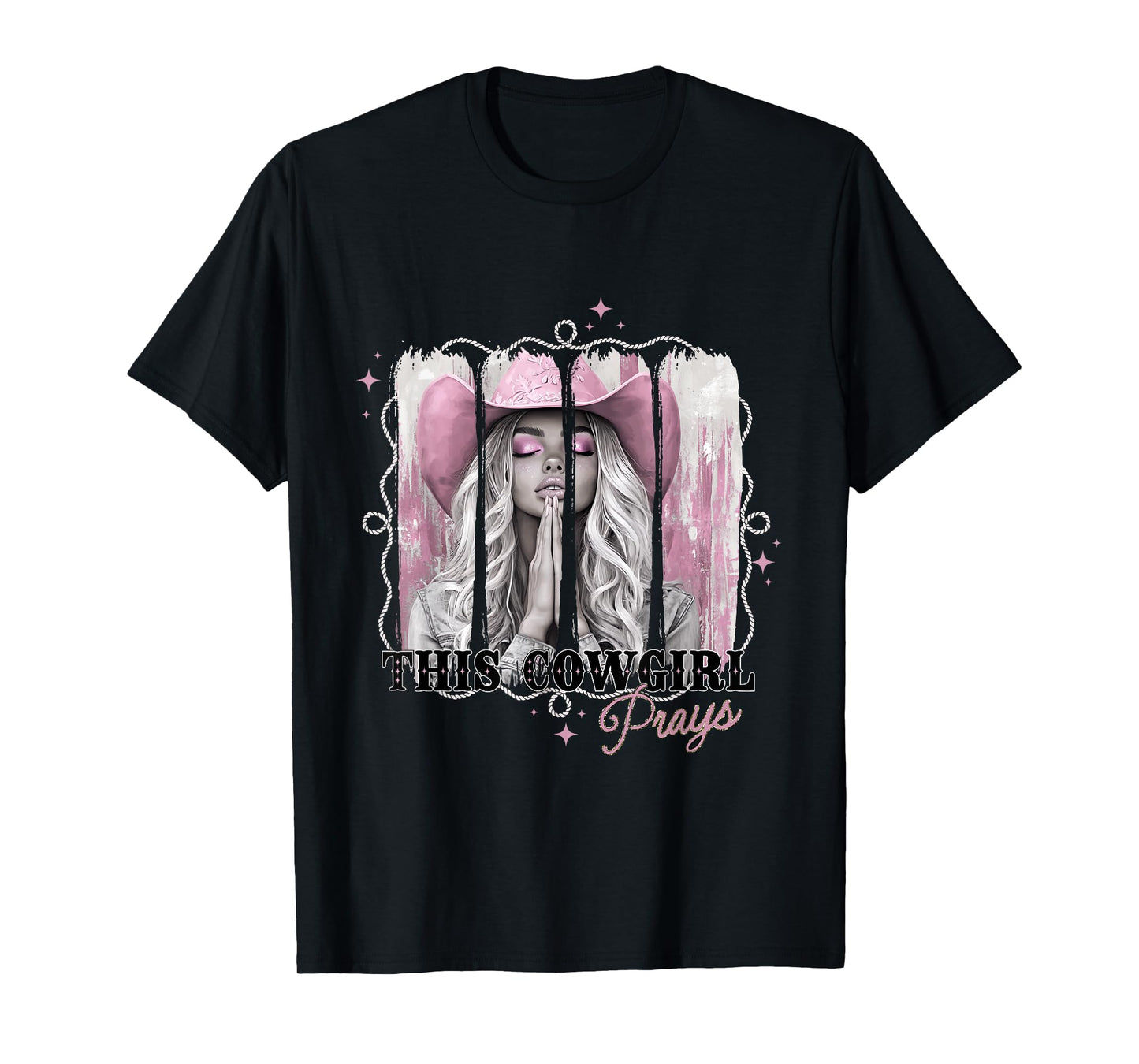 Faith Filled Cowgirls with Prayer and Pink Western Vibes T-Shirt