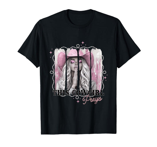 Faith Filled Cowgirls with Prayer and Pink Western Vibes T-Shirt