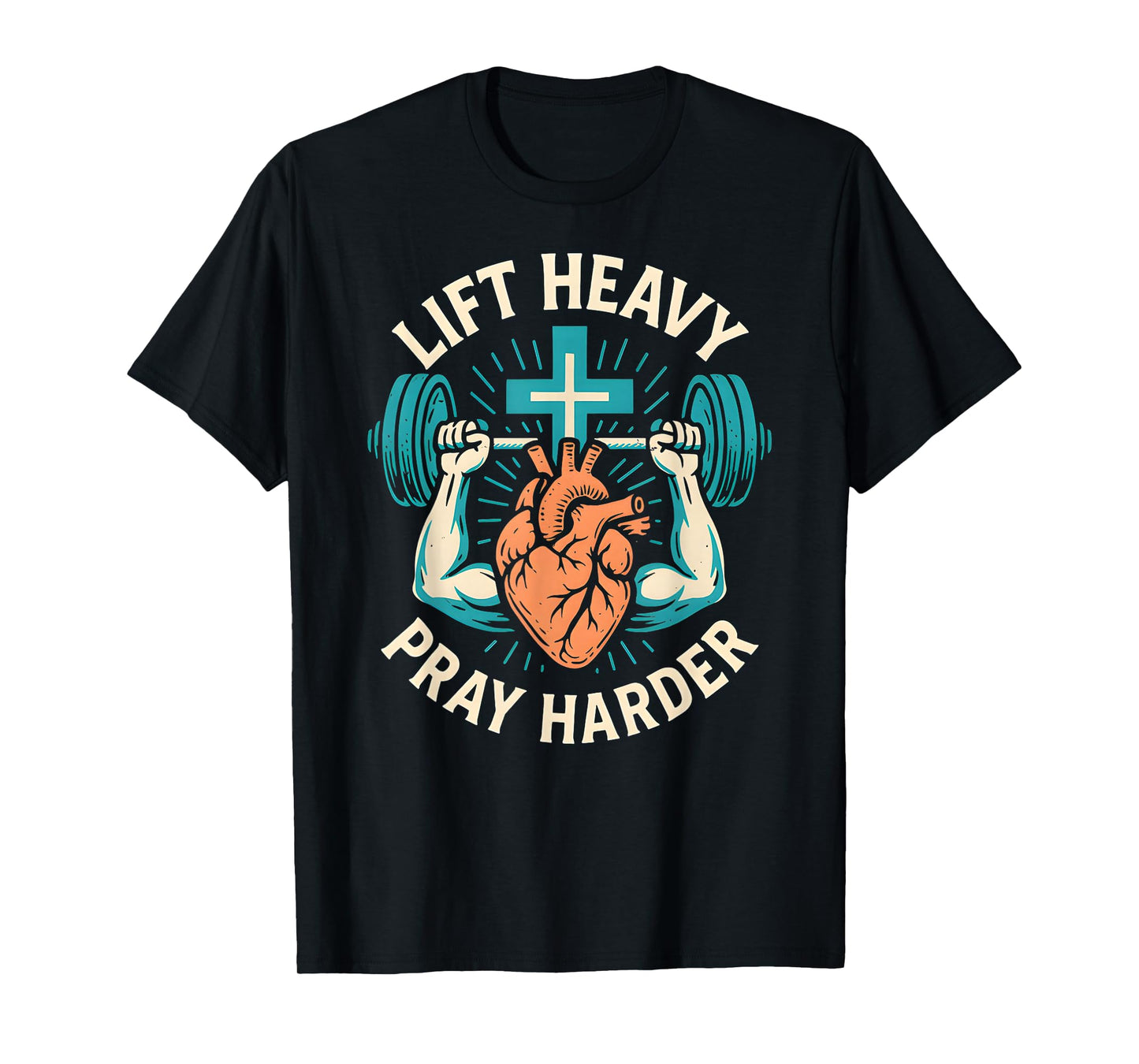 Christian Fitness Lift Heavy Pray Harder Cool Mens Faith T-Shirt
