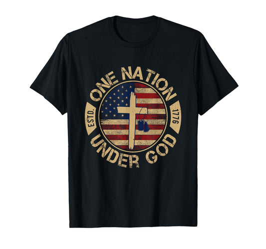 One Nation Under God Flag 4th Of July Patriotic Christian T-Shirt
