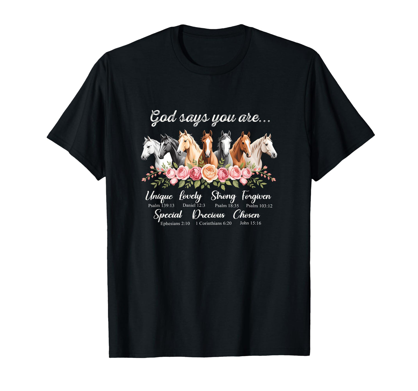 God Says You are Religious Inspirational Horse Lover Black T-Shirt