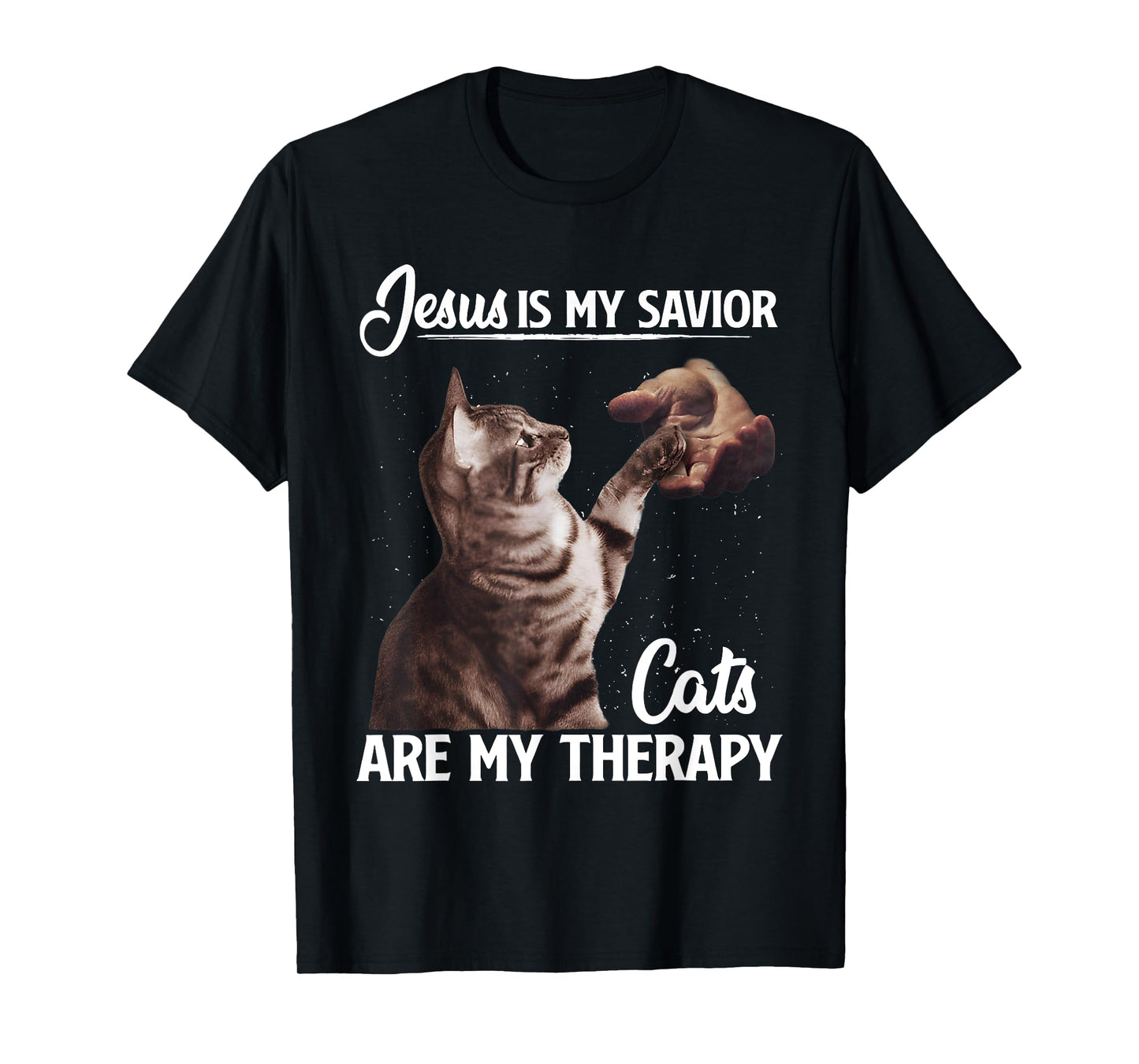 Retro Jesus Is My Savior Cats Are My Therapy God Believers T-Shirt