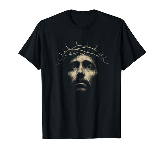 Face of Jesus Christ Wearing Crown Thorns - Bold Christian T-Shirt