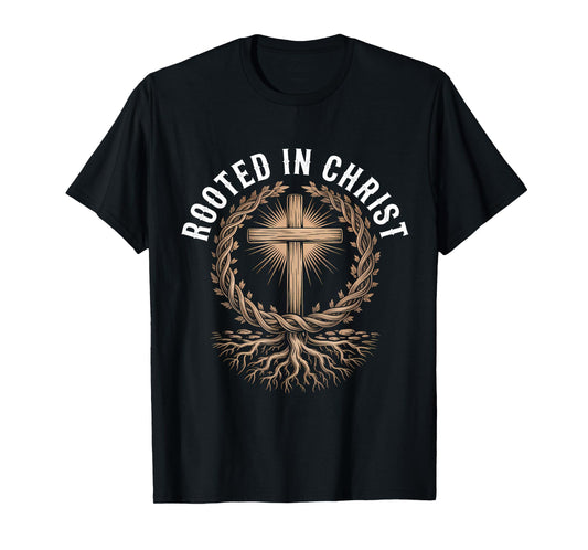 Rooted in Christ Jesus Christian Faith Cross T-Shirt