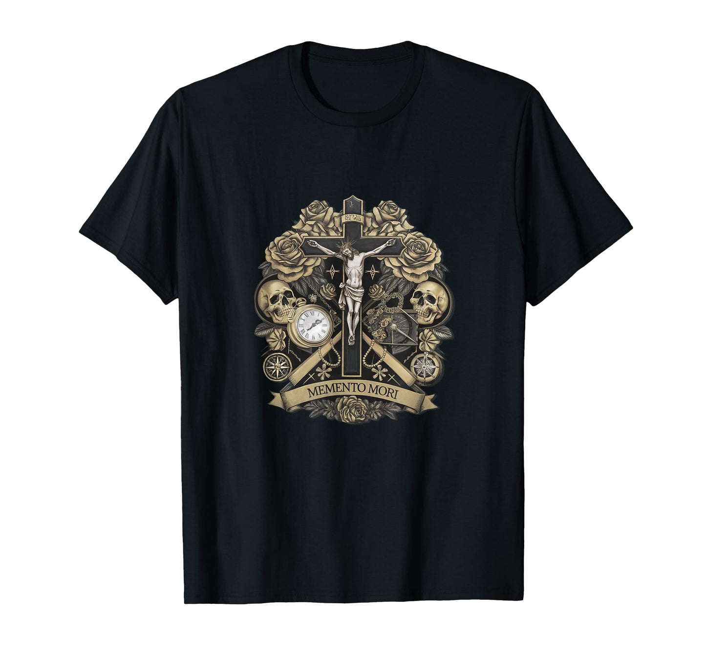 Memento Mori Catholic Crucifix Traditional Latin Mass Skull T-Shirt
