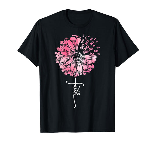 Pink Ribbon Daisy Faith - Breast Cancer Awareness Month Gift T-Shirt