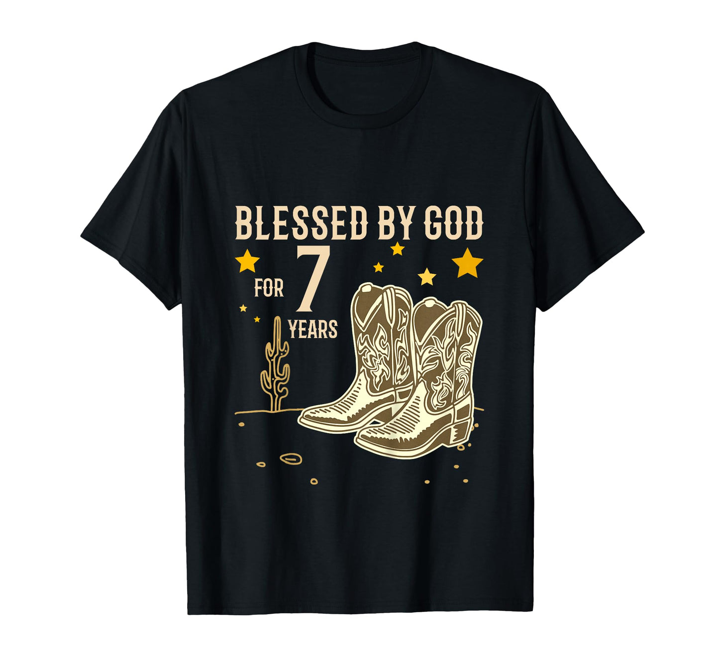 Kids Vintage Blessed by God for 7 Years Cowboy 7th Birthday Boy T-Shirt