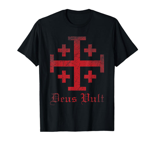 Knight Templar Cross Crusader Deus Vult Jerusalem Cross T-Shirt